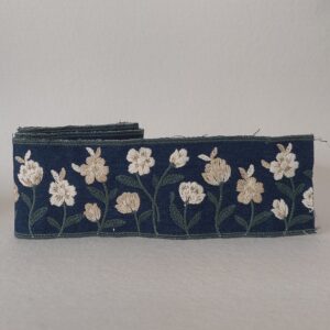Nastro in Jeans - Blu Scuro - Con Ricamo in Rilievo